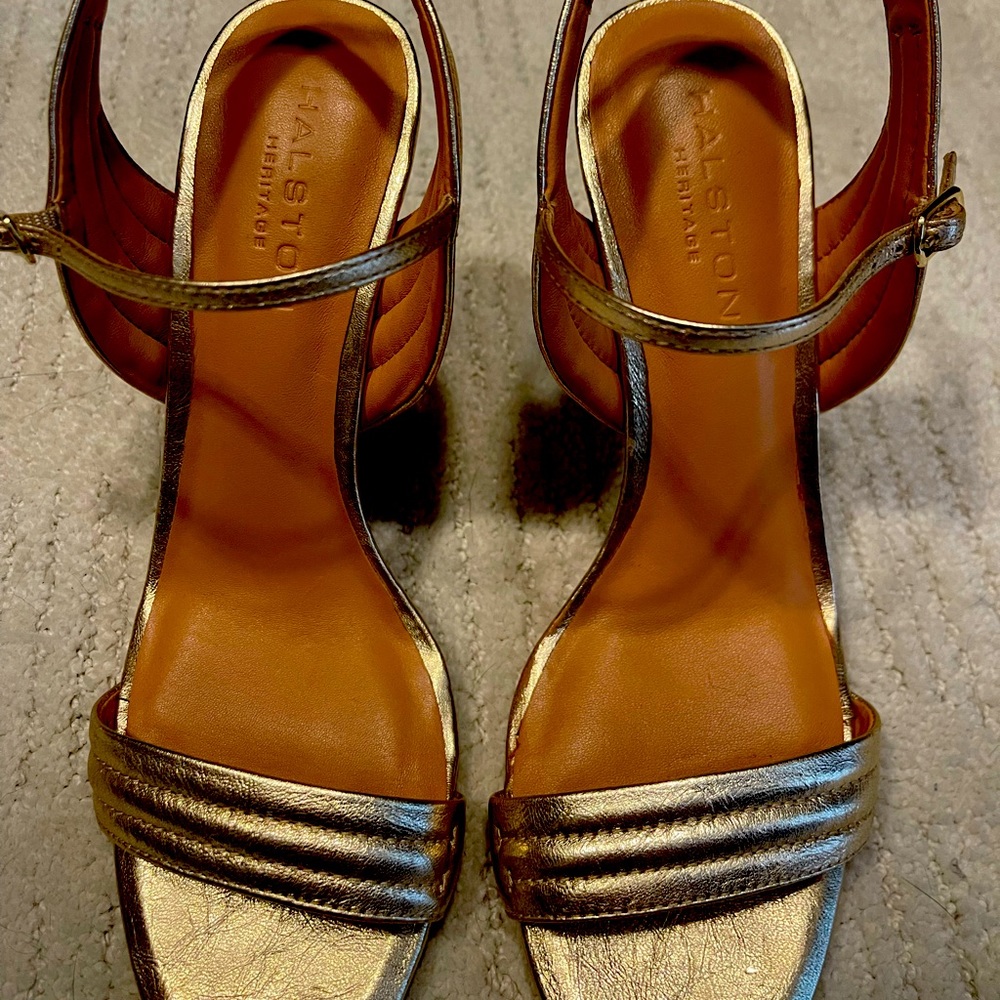 Halston Heritage Gold Pump Strappy Heels